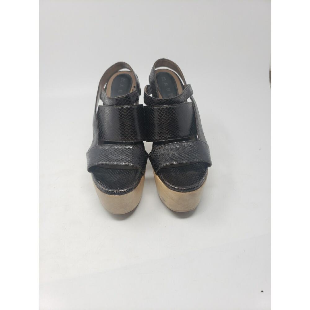 Marni Platform Wooden Heels Brown Black Snake Leather Made in Italy SZ 38 Womens